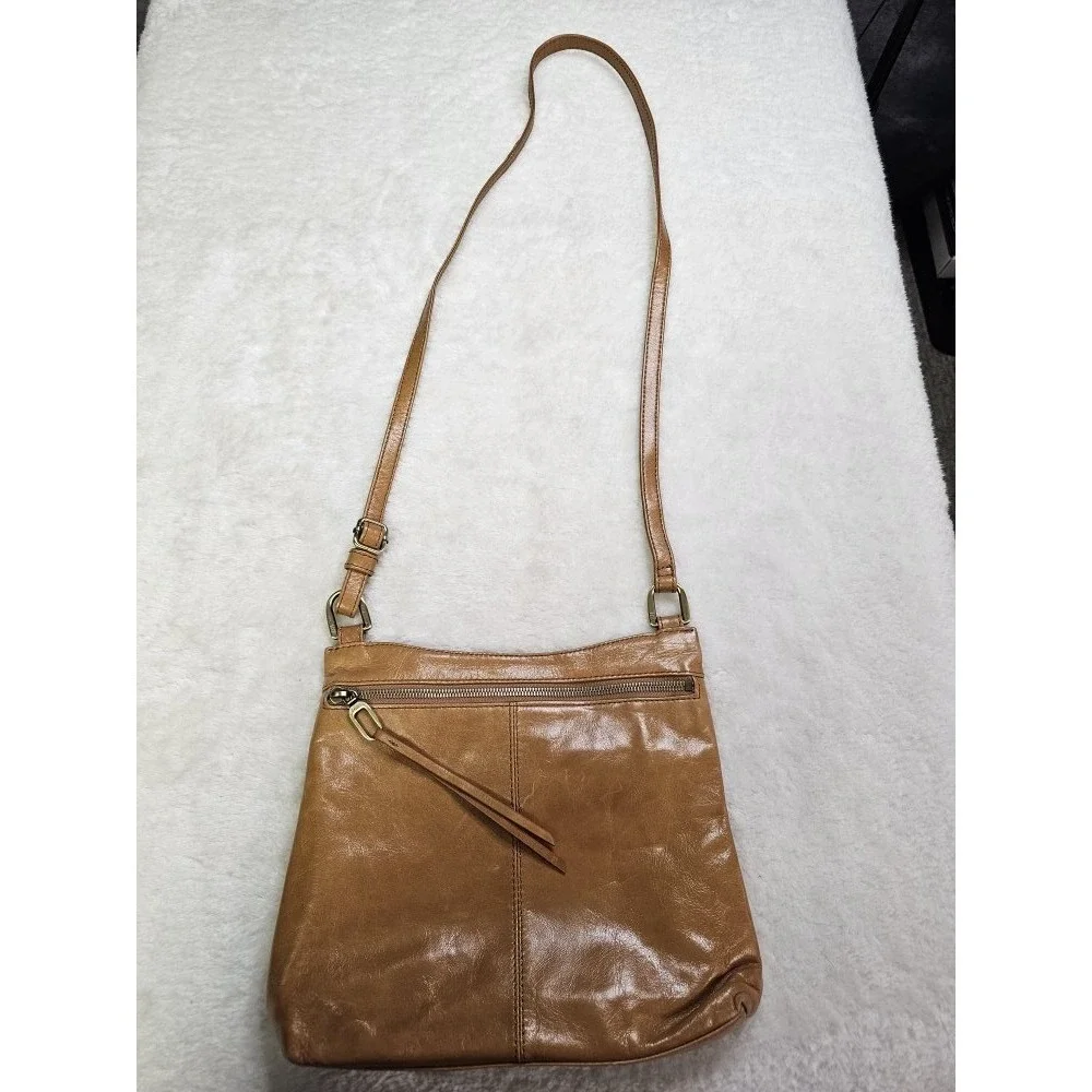 HOBO Cambel Natural Soft Polished Leather‎ Crossbody Bag Antique Brass Hardware